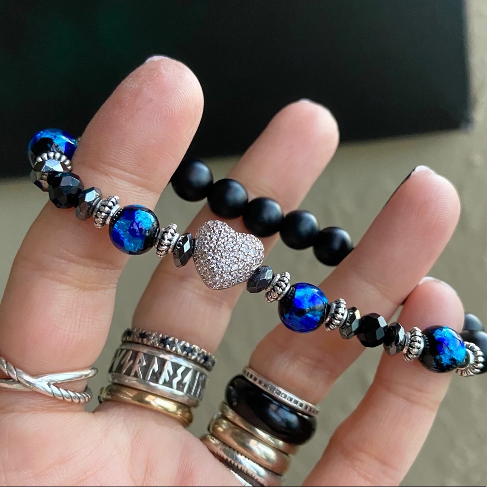 White gold plated cz heart onyx & austrian glass - Picture 2 of 13
